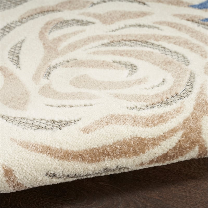 Pemberly Row 8' Round Blue Gray Fabric Contemporary Area Rug