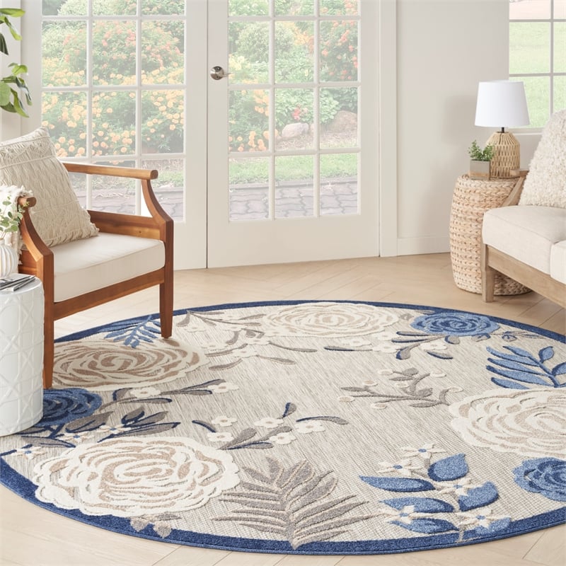 Pemberly Row 8' Round Blue Gray Fabric Contemporary Area Rug