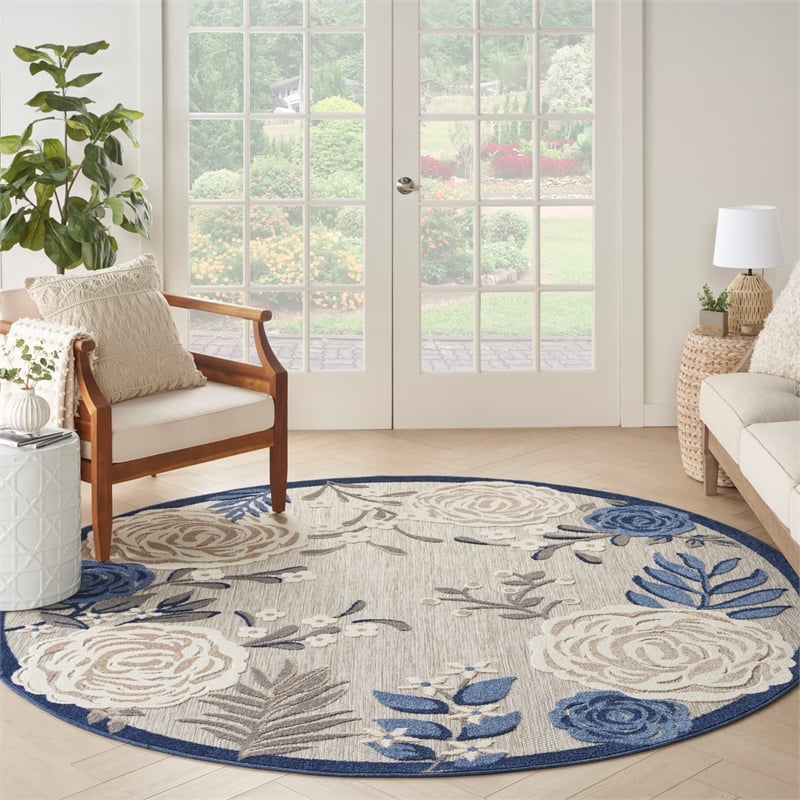Pemberly Row 8' Round Blue Gray Fabric Contemporary Area Rug