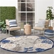 Pemberly Row 8' Round Blue Gray Fabric Contemporary Area Rug