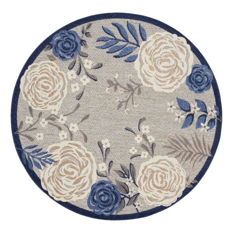 Pemberly Row 8' Round Blue Gray Fabric Contemporary Area Rug