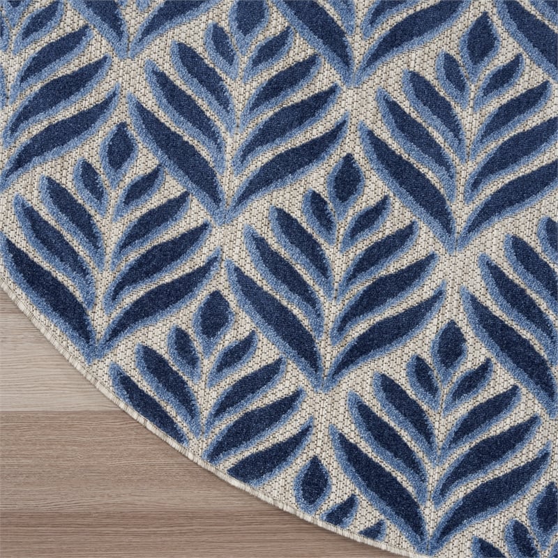 Pemberly Row Contemporary 8' Round Blue Fabric Tropical Area Rug