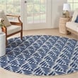 Pemberly Row Contemporary 8' Round Blue Fabric Tropical Area Rug