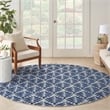 Pemberly Row Contemporary 8' Round Blue Fabric Tropical Area Rug