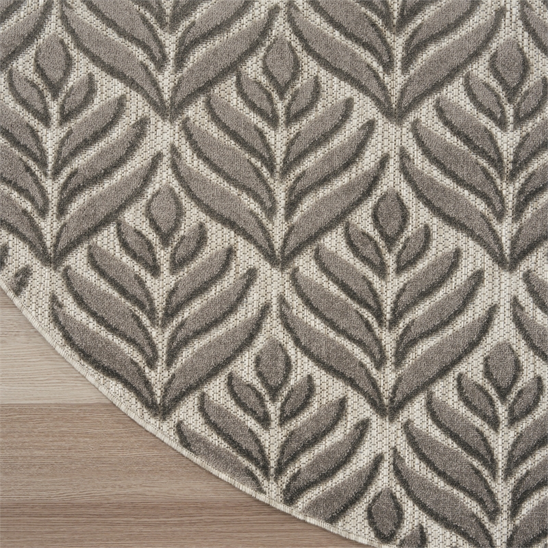 Pemberly Row Contemporary 8' Round Charcoal Fabric Tropical Area Rug