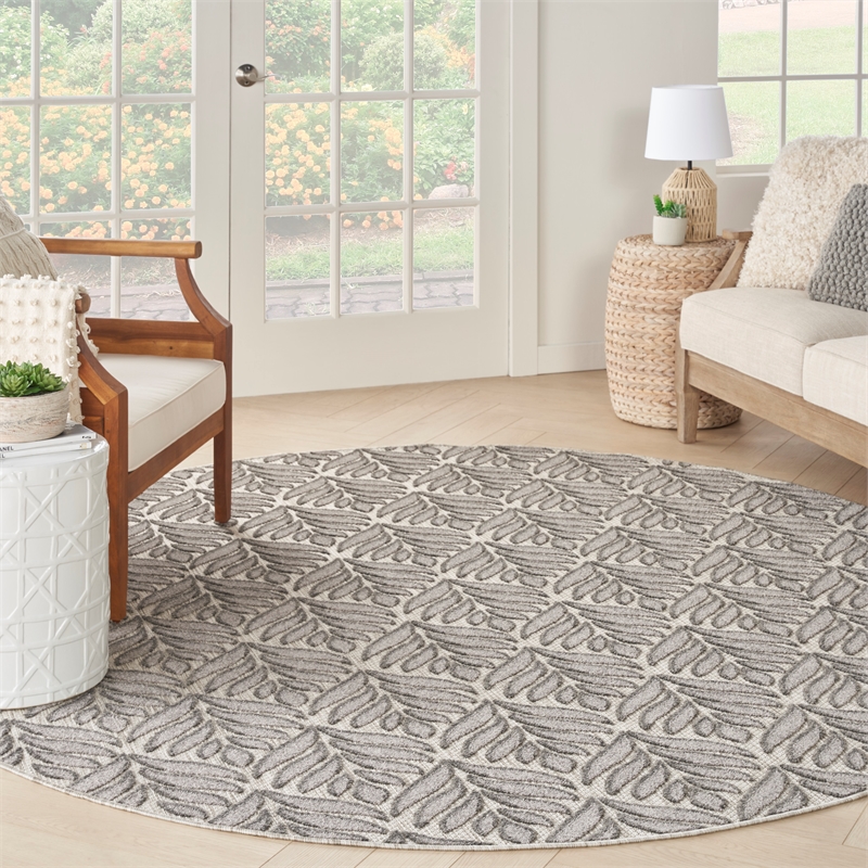 Pemberly Row Contemporary 8' Round Charcoal Fabric Tropical Area Rug