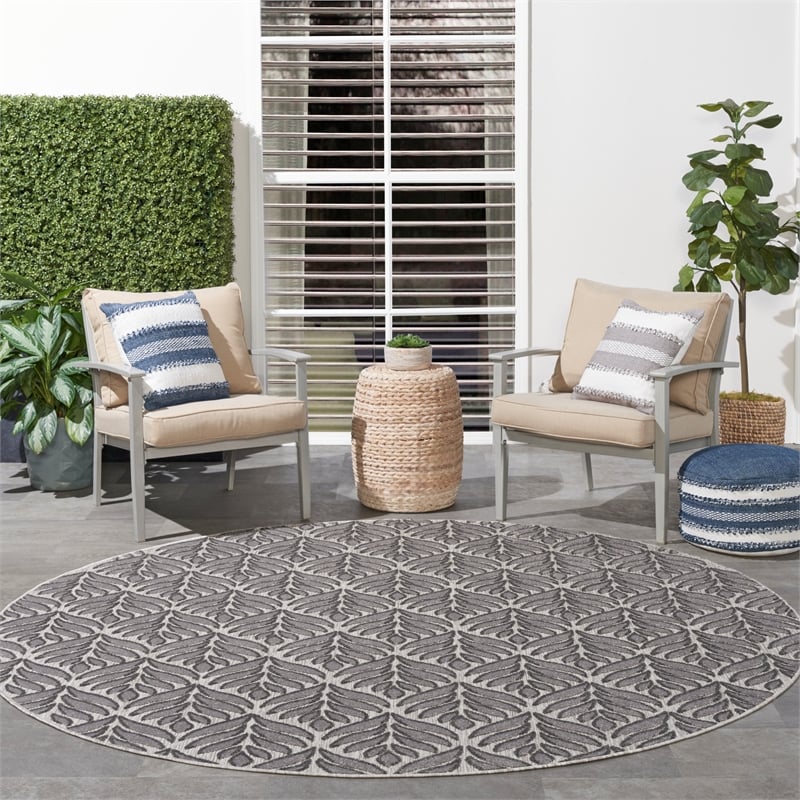 Pemberly Row Contemporary 8' Round Charcoal Fabric Tropical Area Rug