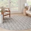Pemberly Row Contemporary 8' Round Gray Fabric Tropical Area Rug