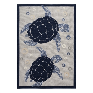 Pemberly Row 42&quotx66&quot Fabric Rug in Navy Blue Nautical & Beach