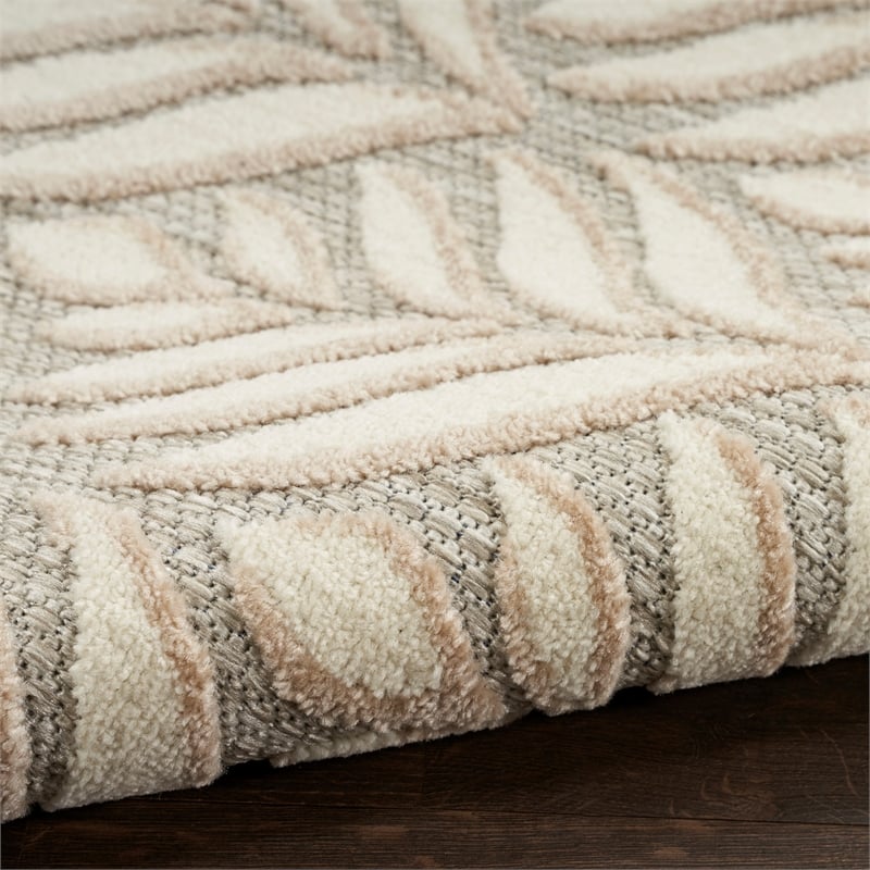 Pemberly Row Contemporary 7'x10' Ivory Gray Fabric Tropical Area Rug