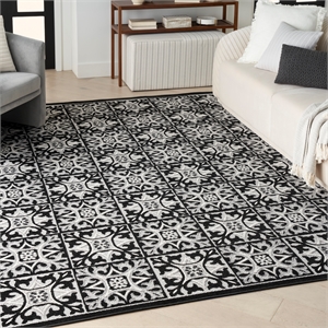 Pemberly Row 108x144&quot Modern Fabric Rug in Black White Finish