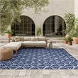 Pemberly Row Contemporary 9'x12' Blue Fabric Tropical Area Rug