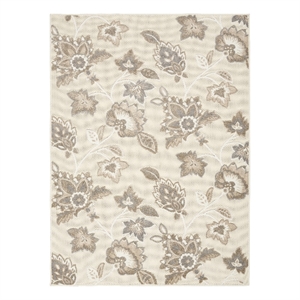 Pemberly Row 42x66&quot Flower & Vine Pattern Fabric Outdoor Rug in Beige Finish