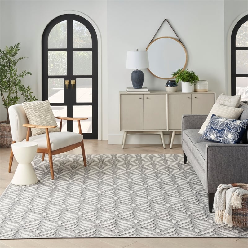Pemberly Row Contemporary 8'x11' Gray Fabric Tropical Area Rug