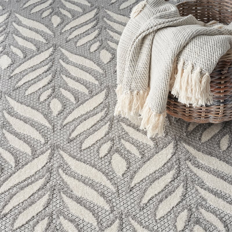 Pemberly Row Contemporary 9'x12' Gray Fabric Tropical Area Rug