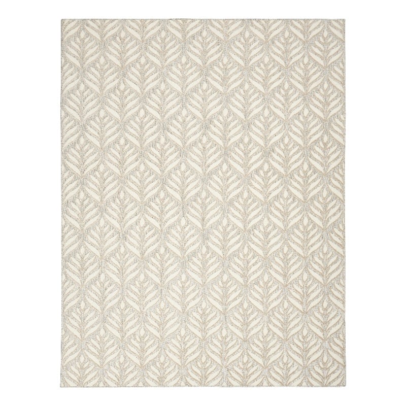 Pemberly Row Contemporary 9'x12' Ivory Gray Fabric Tropical Area Rug