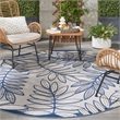Pemberly Row Contemporary 8' Round Ivory Navy Fabric Tropical Area Rug