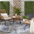Pemberly Row Contemporary 8' Round Ivory Navy Fabric Tropical Area Rug