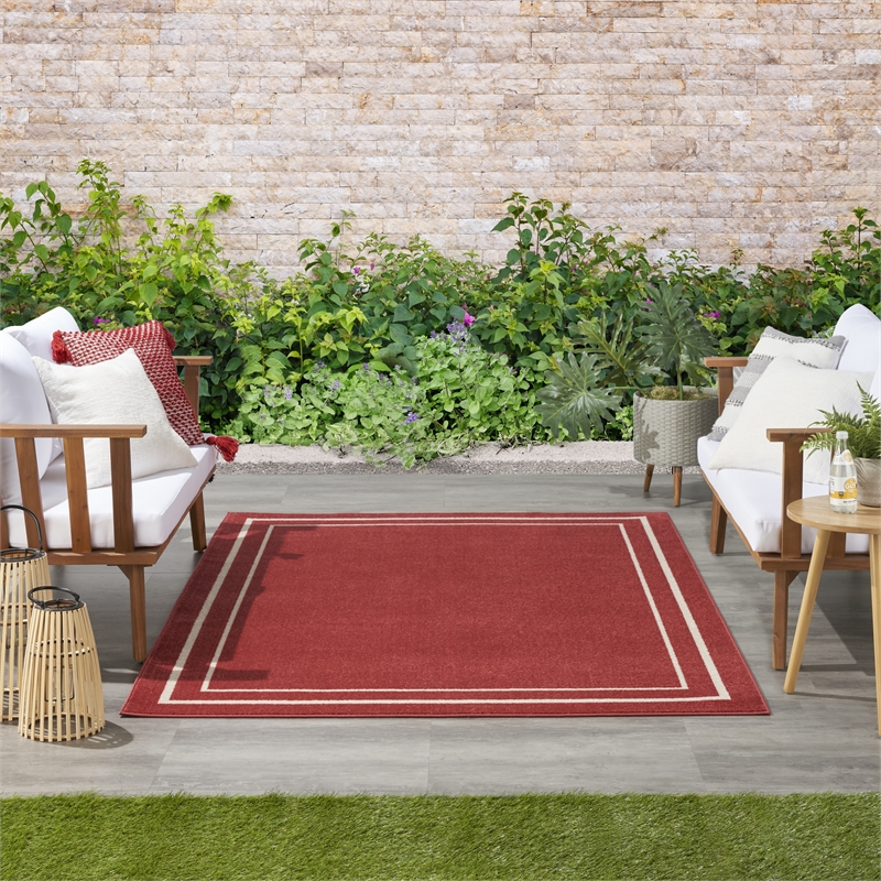 Pemberly Row Modern / Contemporary 5'x7' Brick Ivory Fabric Area Rug