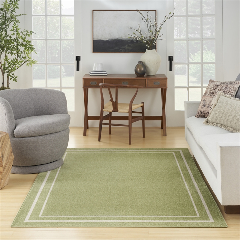 Pemberly Row Modern / Contemporary 5'x7' Green Ivory Fabric Area Rug