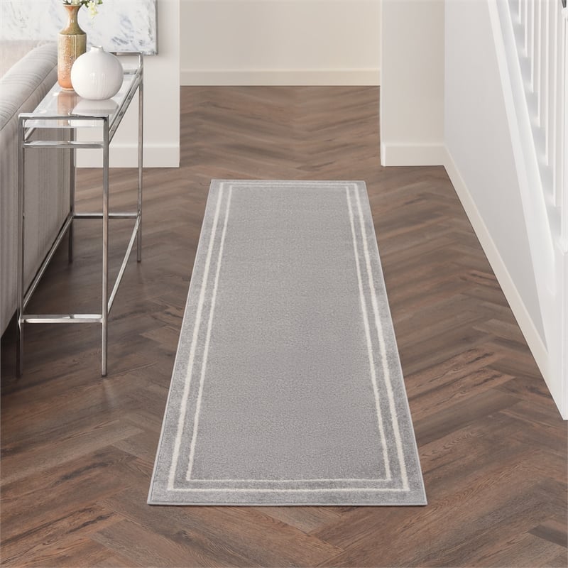 Pemberly Row 2'x6' Grey/Ivory Contemporary Indoor/Outdoor Rug