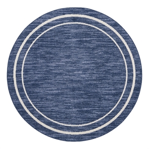 Pemberly Row 48&quot Round Contemporary Indoor/Outdoor Rug in Navy Blue/Ivory