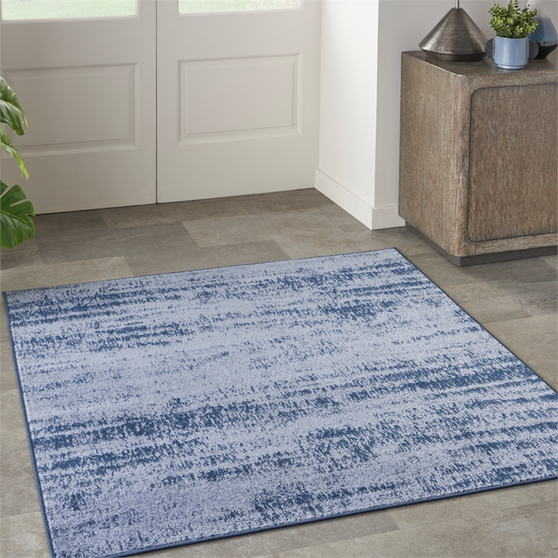 Pemberly Row Contemporary 5' Square Denim Indoor/Outdoor Rug