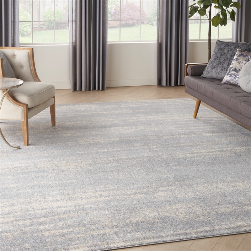 Pemberly Row Contemporary 10'x14' Grey/Beige Indoor/Outdoor Rug