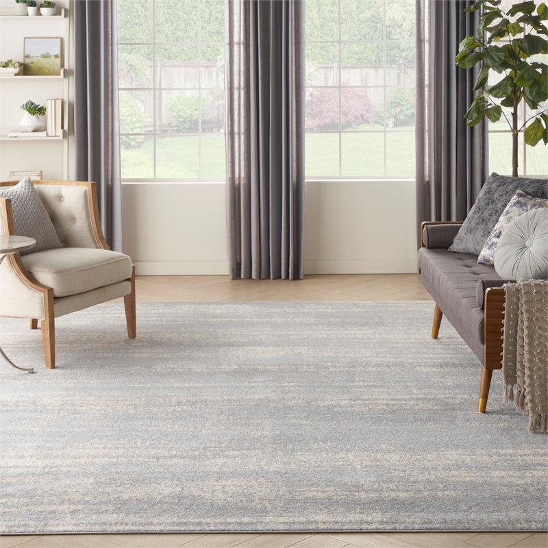 Pemberly Row Contemporary 10'x14' Grey/Beige Indoor/Outdoor Rug