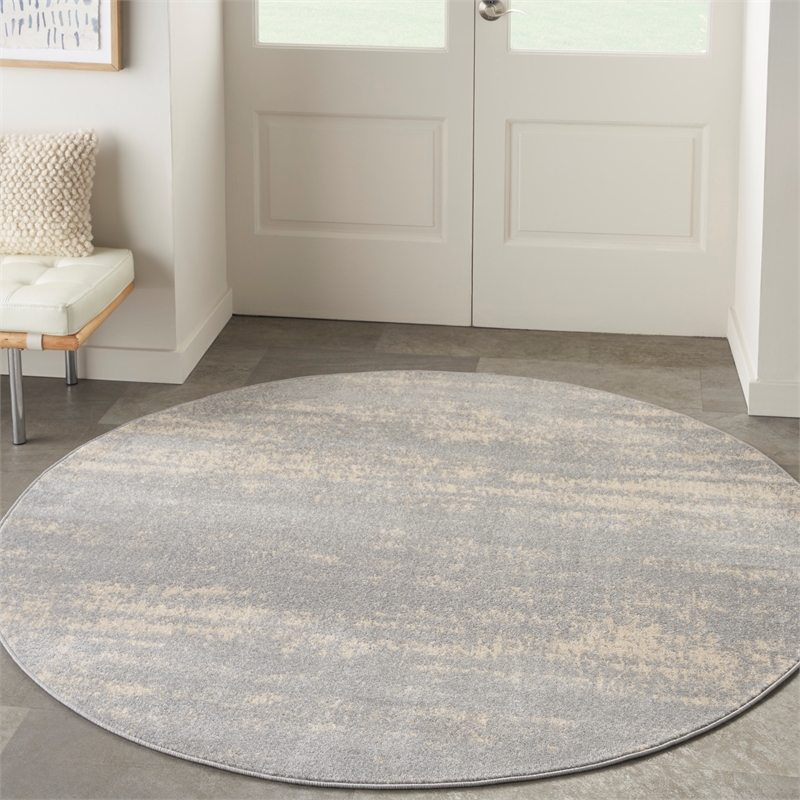 Pemberly Row Contemporary 6' Round Grey/Beige Indoor/Outdoor Rug