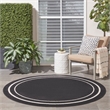 Pemberly Row 8' Round Black Ivory Contemporary Indoor/Outdoor Rug