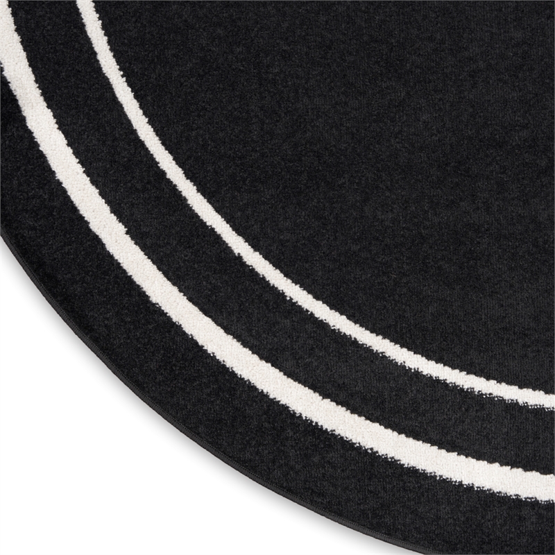 Pemberly Row 8' Round Black Ivory Contemporary Indoor/Outdoor Rug