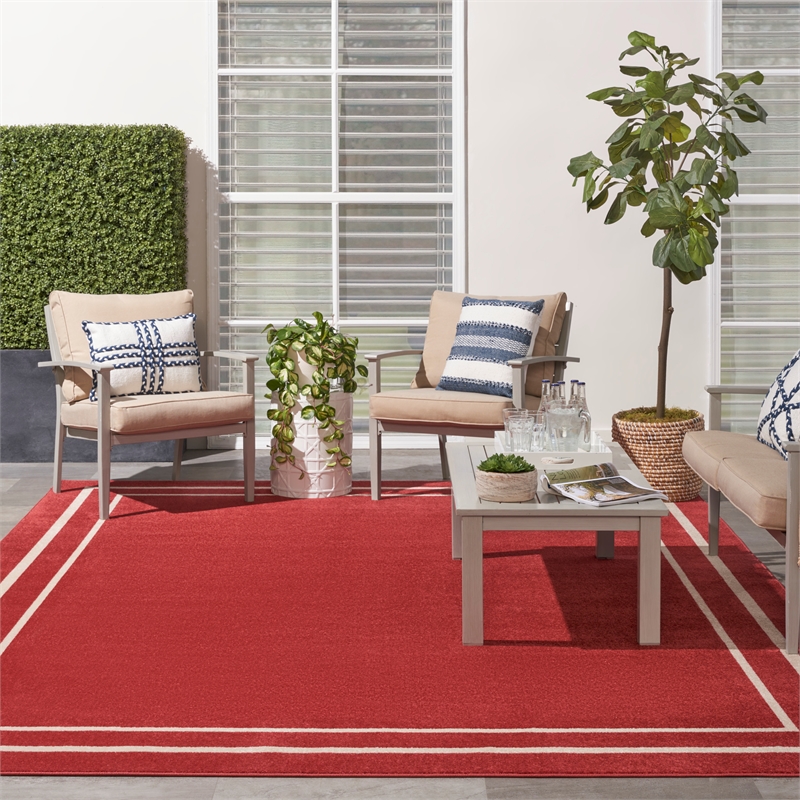 Pemberly Row 8'x10' Brick/Ivory Contemporary Indoor/Outdoor Rug