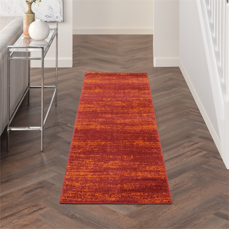 Pemberly Row Modern / Contemporary 2'x6' Red Indoor/Outdoor Rug