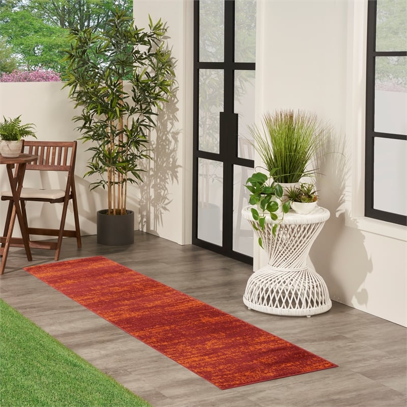 Pemberly Row Modern / Contemporary 2'x6' Red Indoor/Outdoor Rug