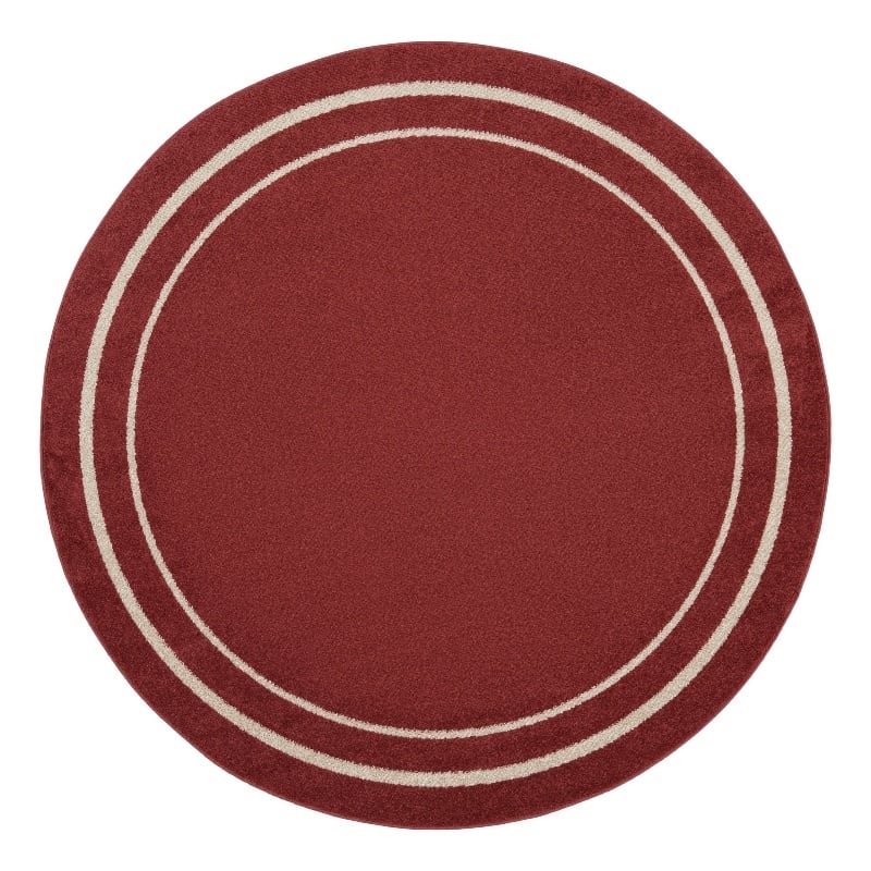 Pemberly Row 8' Round Brick/Ivory Contemporary Indoor/Outdoor Rug