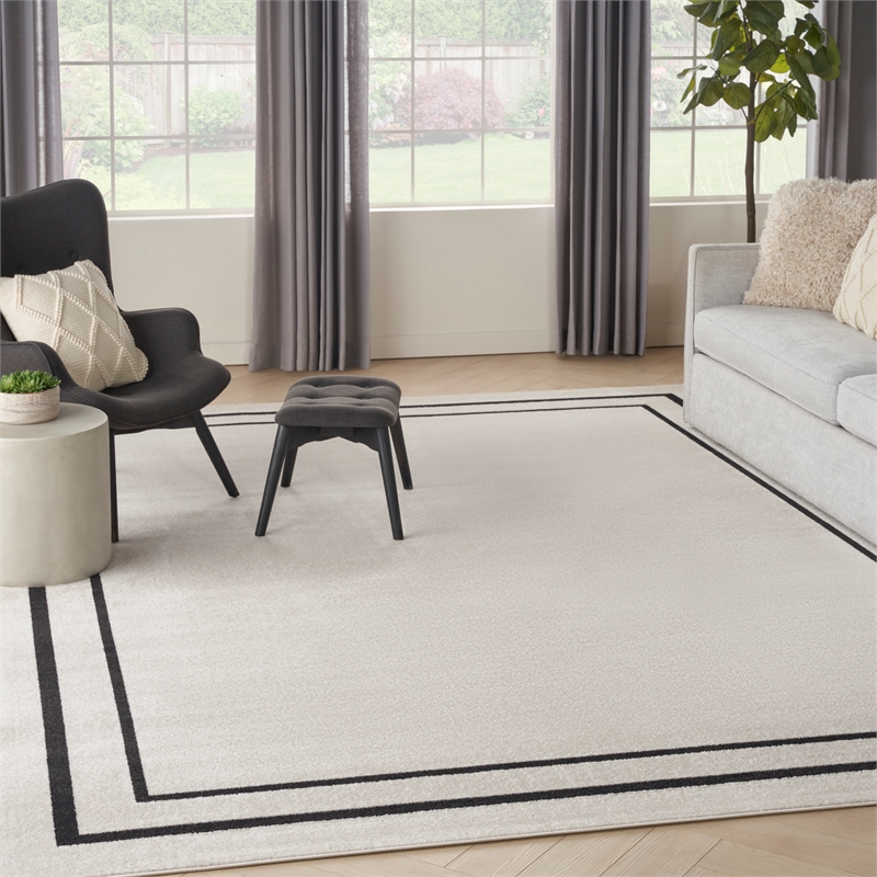 Pemberly Row 8'x10' Ivory/Black Contemporary Indoor/Outdoor Rug