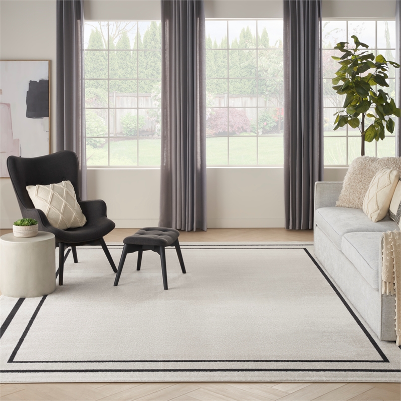 Pemberly Row 8'x10' Ivory/Black Contemporary Indoor/Outdoor Rug