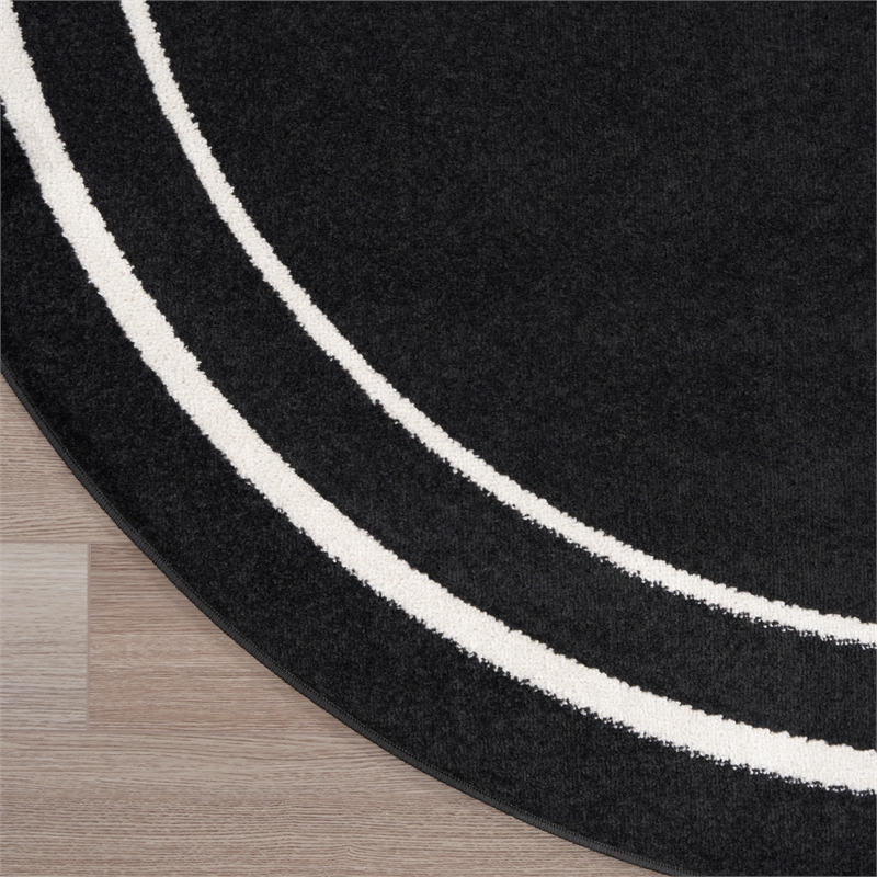 Pemberly Row 4' Round Black Ivory Contemporary Indoor/Outdoor Rug