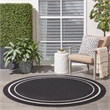 Pemberly Row 4' Round Black Ivory Contemporary Indoor/Outdoor Rug
