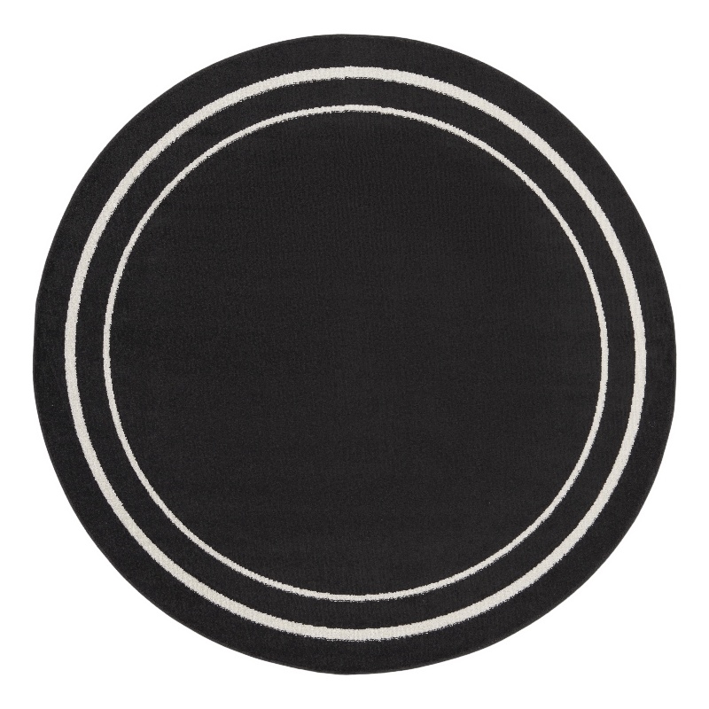 Pemberly Row 4' Round Black Ivory Contemporary Indoor/Outdoor Rug