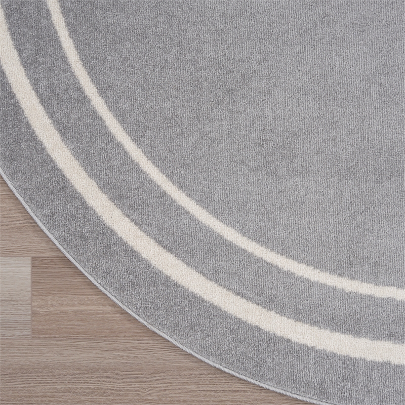 Pemberly Row 4' Round Grey/Ivory Contemporary Indoor/Outdoor Rug