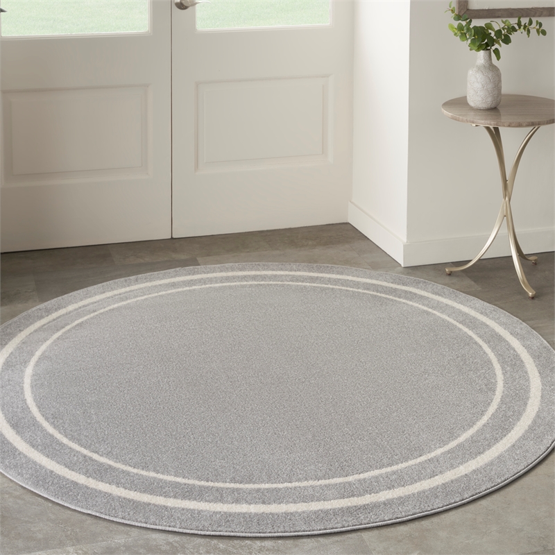 Pemberly Row 4' Round Grey/Ivory Contemporary Indoor/Outdoor Rug