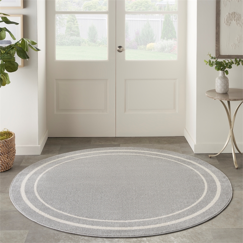 Pemberly Row 4' Round Grey/Ivory Contemporary Indoor/Outdoor Rug
