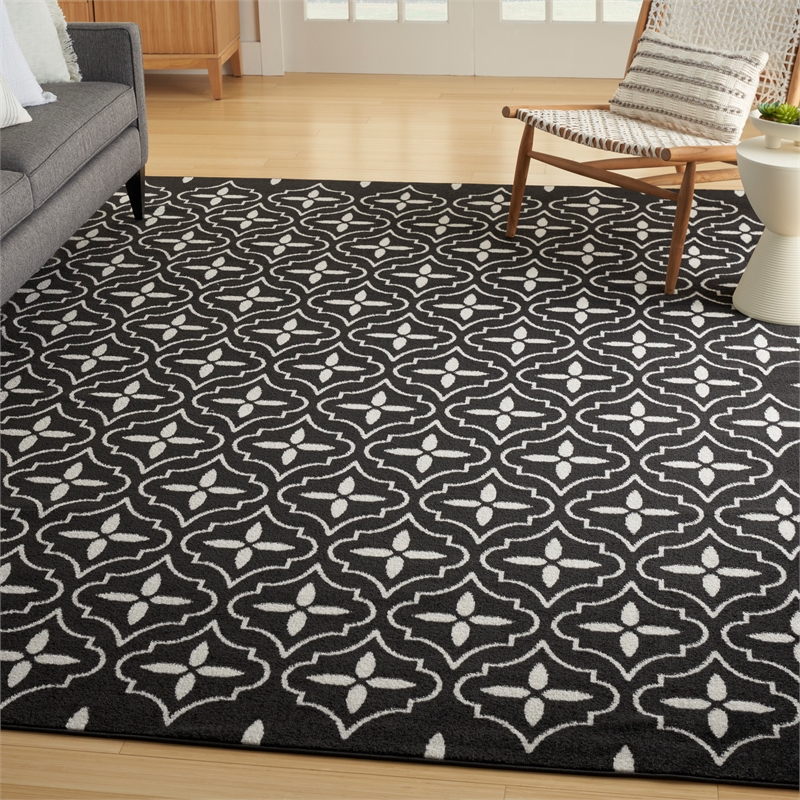Pemberly Row Contemporary Home 6'x9' Fabric Black Ivory Area Rug