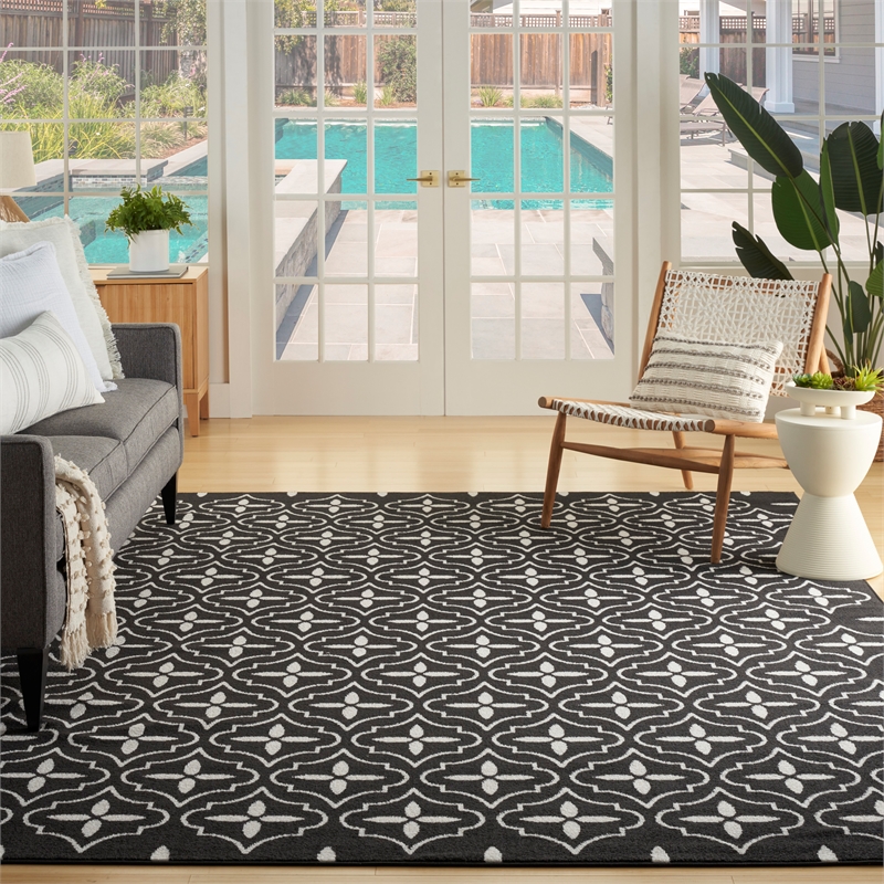 Pemberly Row Contemporary Home 6'x9' Fabric Black Ivory Area Rug