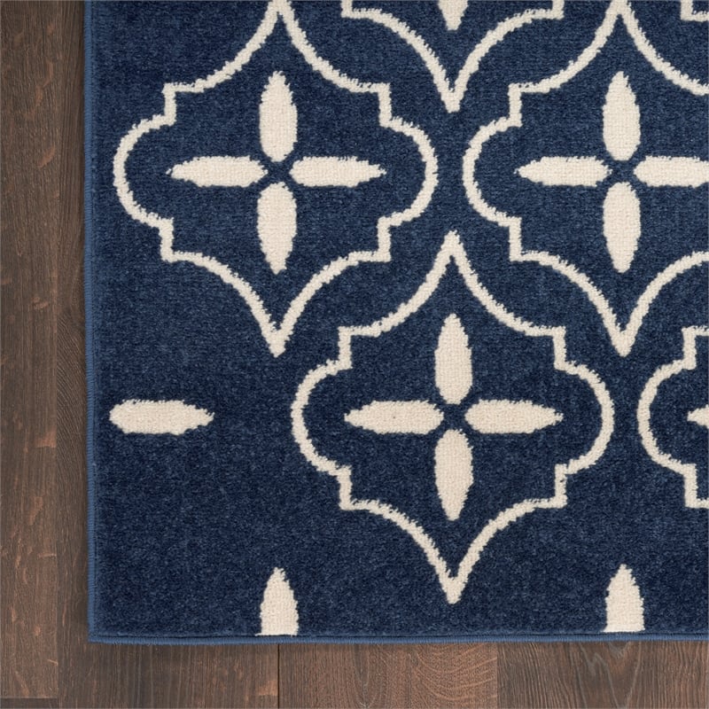 Pemberly Row Contemporary Home 8'x10' Fabric Navy Ivory Area Rug