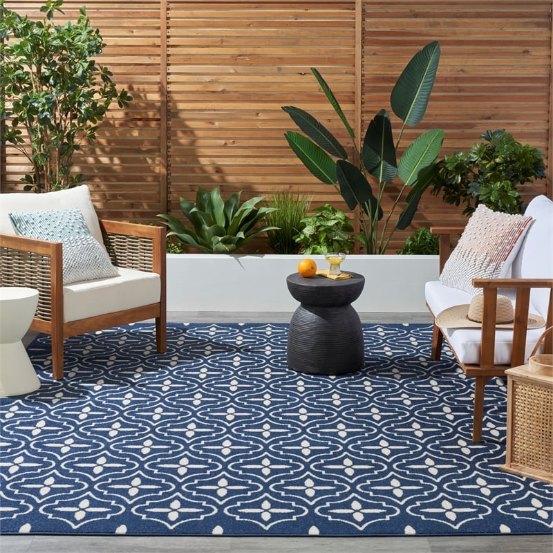 Pemberly Row Contemporary Home 8'x10' Fabric Navy Ivory Area Rug
