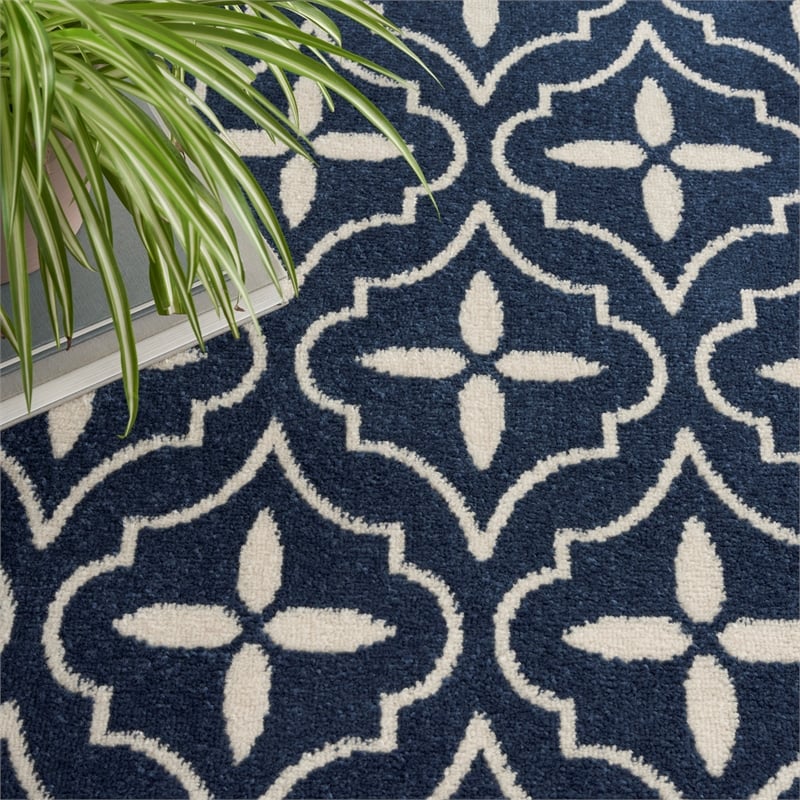 Pemberly Row Contemporary Home 8'x10' Fabric Navy Ivory Area Rug