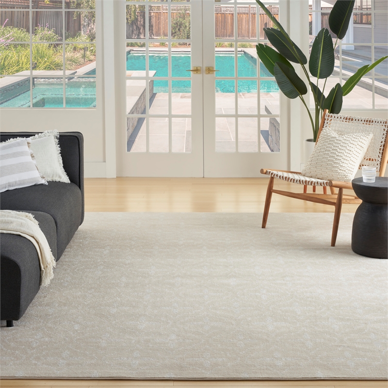 Pemberly Row Contemporary Home 6'x9' Fabric Ivory Beige Area Rug